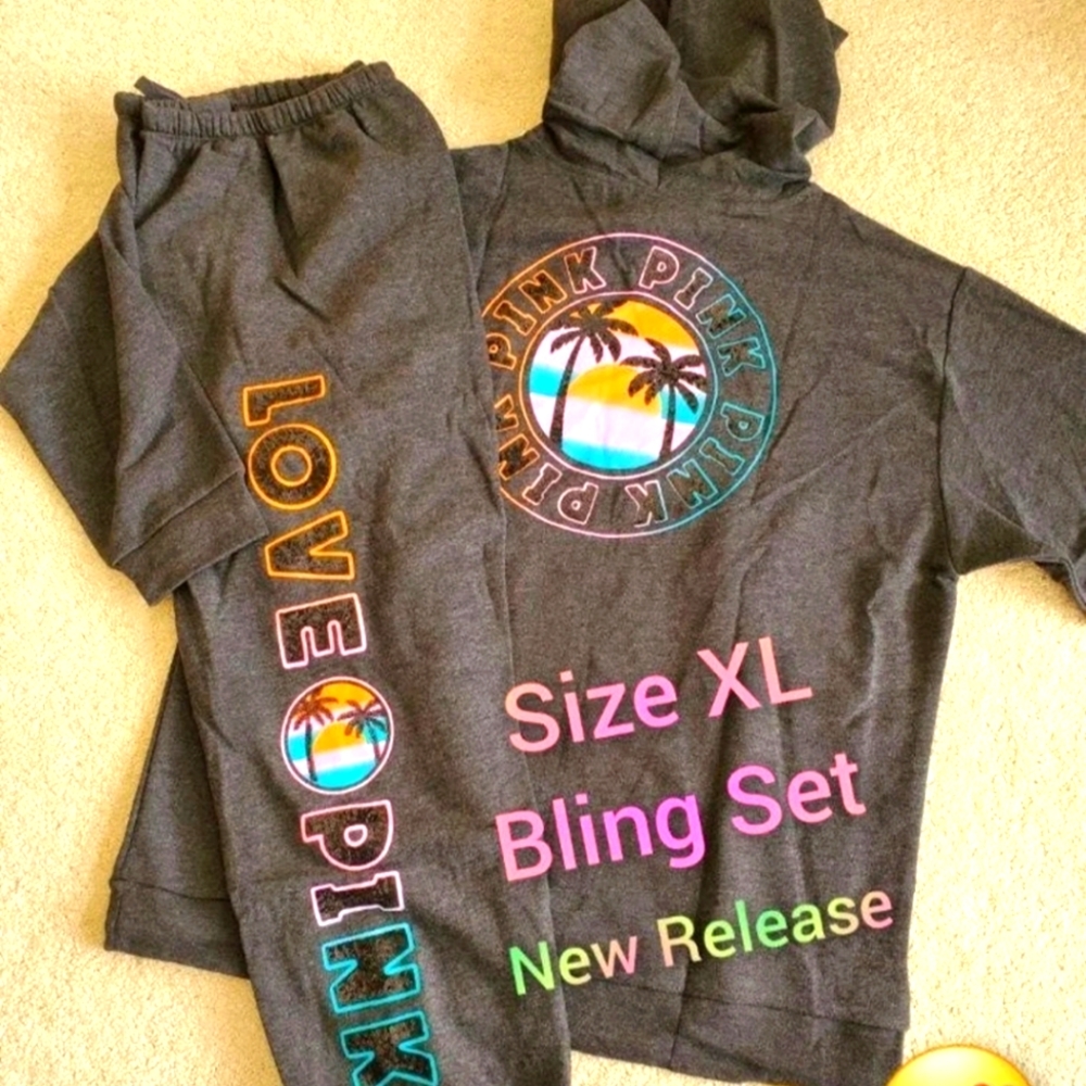 VS PINK BLING OUTFIT RARE XL, EXACT COLOR IS #5 PIC, CHARCOAL GRAY, NOTICE BLING